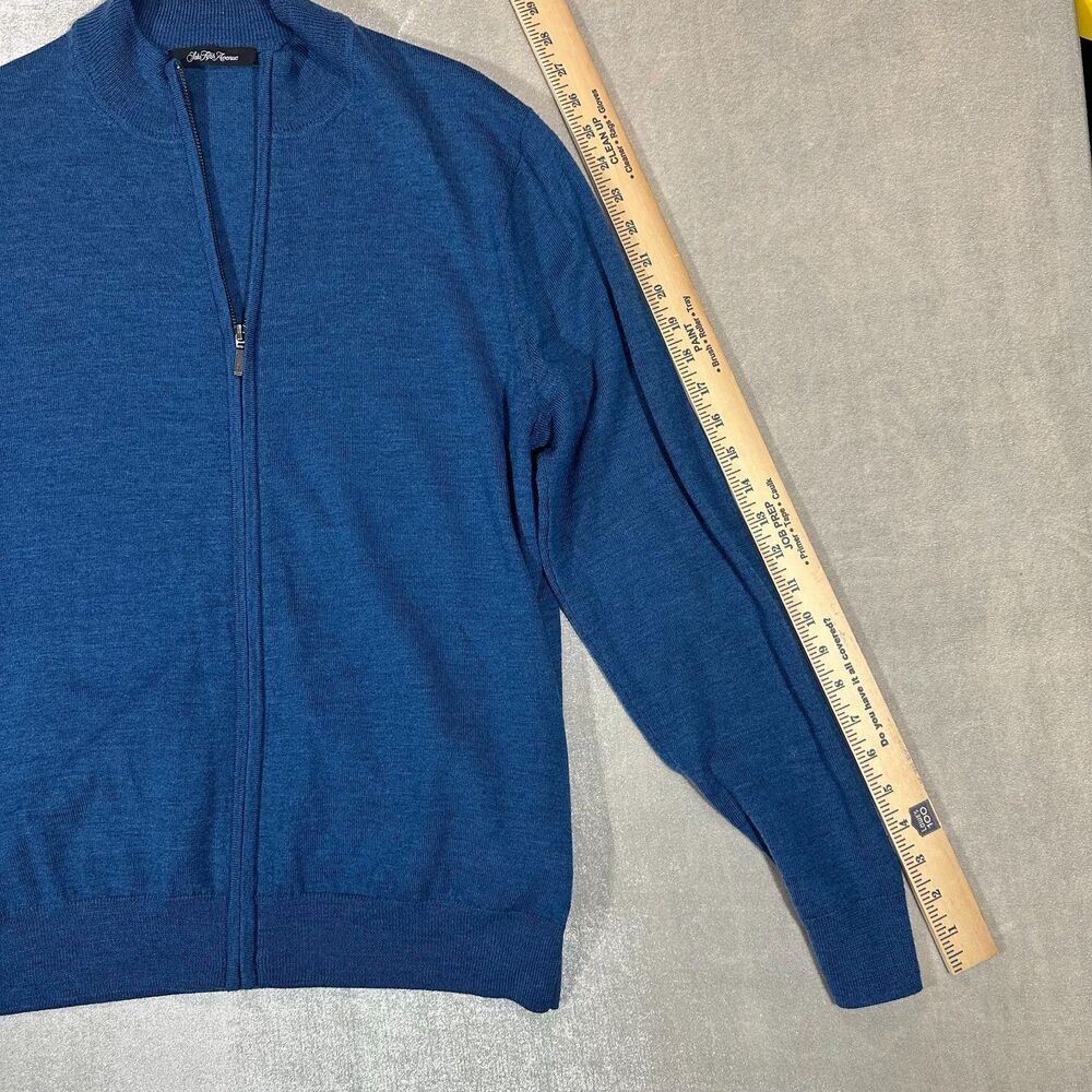 Saks Fifth Avenue Womens Large 100% Merino Wool Blue Full Zip Sweater Jacket - Picture 5 of 10